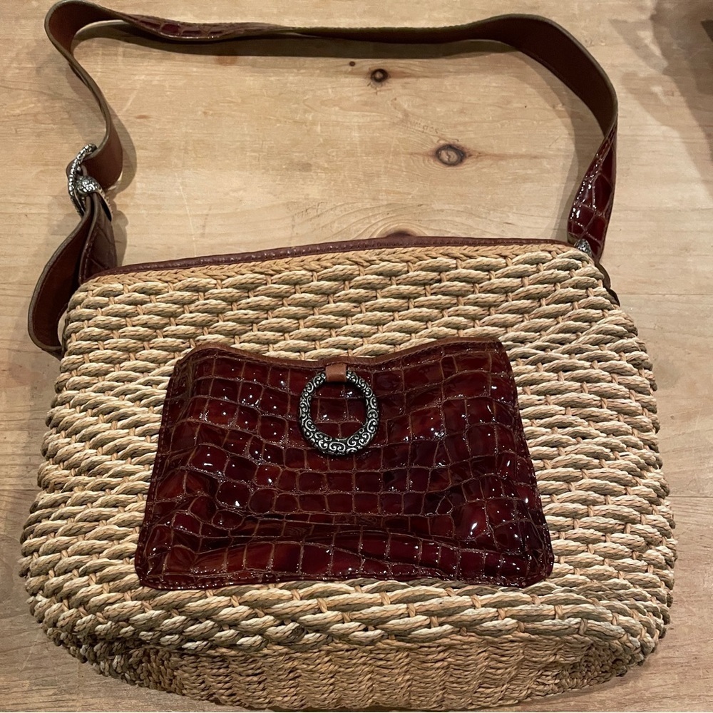 Brighton Crocodile Strap & Pocket animal silk lined silver accents Purse Bag EUC - Picture 9 of 16
